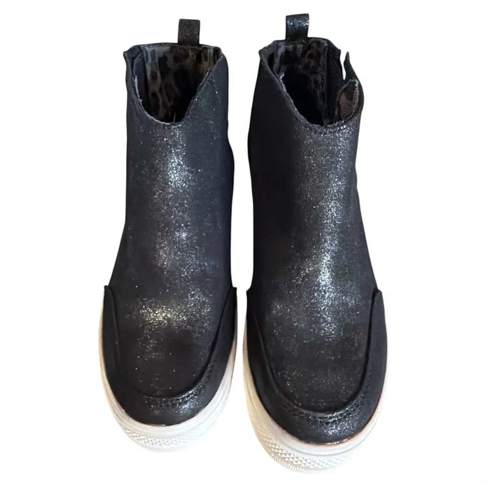 Very G Black Shimmer Wedge Sneaker Booties - Size 7 (NWT)